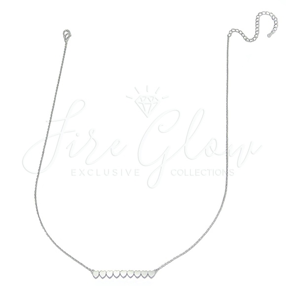 9 Hearts Silver Tone Bar Pendant Necklace - Picture 6 of 6